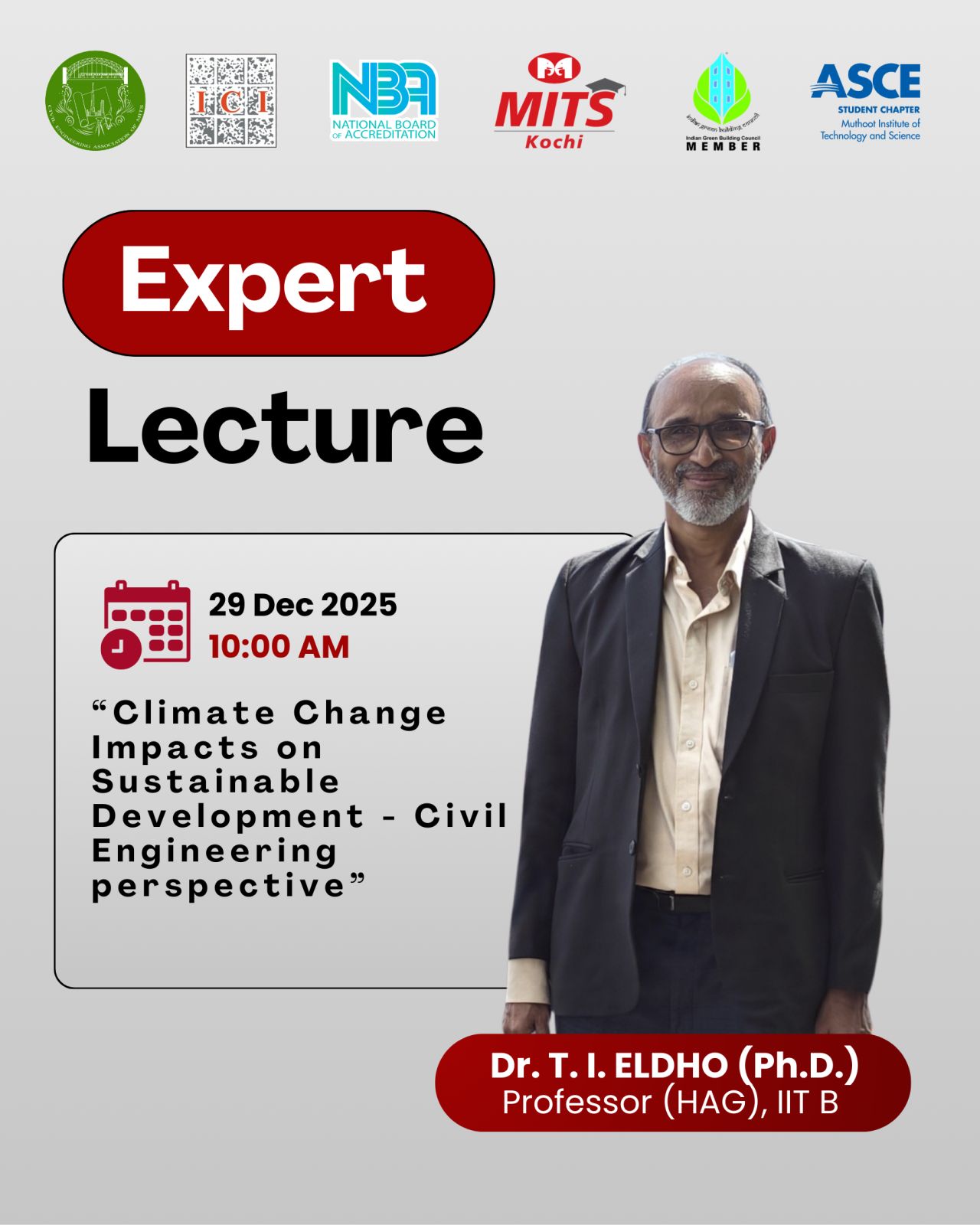 An expert lecture on “Climate Change Impacts on Sustainable Development – Civil Engineering Perspective.”
