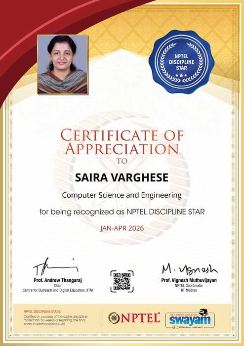 Dr.SAIRA VARGHESE _ NPTEL DISCIPLINE STAR